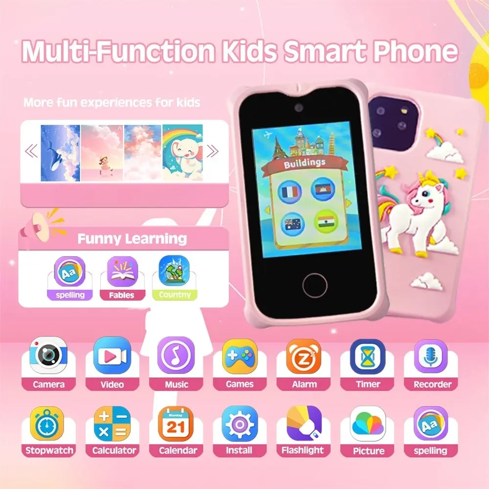 Kids Smart Phone Toys Dual Camera Touch Screen Phone Christmas Birthday Gifts Children Digital Camera 32G SD Card Option