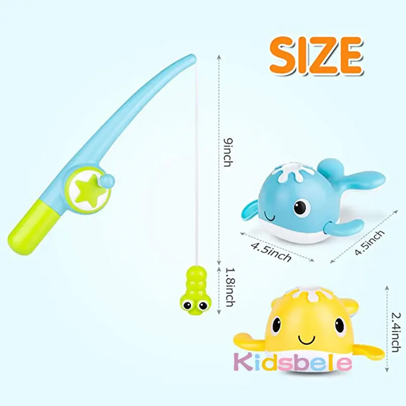 Bath Toys Magnetic Fishing Games Wind-up Swimming Whales Kids Magnetic Fishing Toys with Fishing Rod Bath Fun Time
