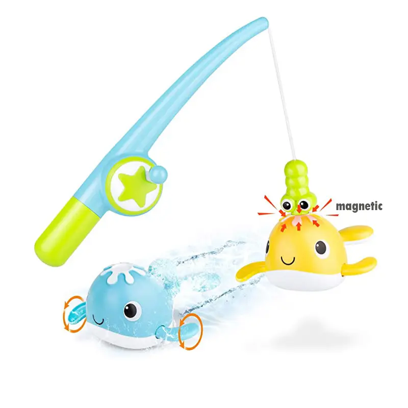 Bath Toys Magnetic Fishing Games Wind-up Swimming Whales Kids Magnetic Fishing Toys with Fishing Rod Bath Fun Time
