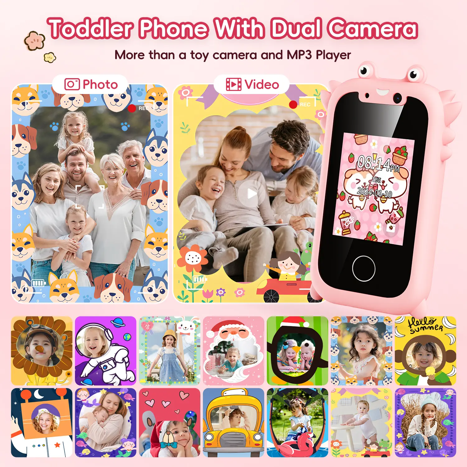 Kids Smart Phone Educational Toys Dual Camera Music Player Baby IPS Touch Screen Phone Game Learning for Age 3-12 Brithday Gifts