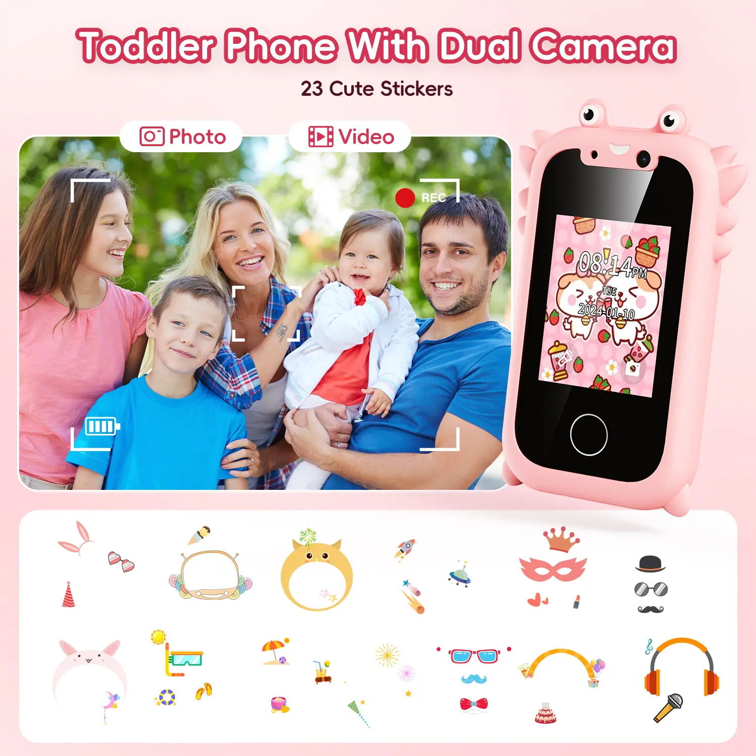 Kids Smart Phone Educational Toys Dual Camera Music Player Baby IPS Touch Screen Phone Game Learning for Age 3-12 Brithday Gifts