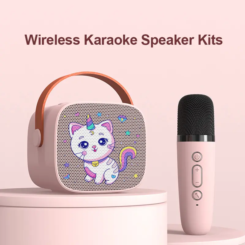 Mini Karaoke Machine Cartoon Cat Portable Bluetooth Speaker With Microphone for Home Family KTV Party Kid Singing Player