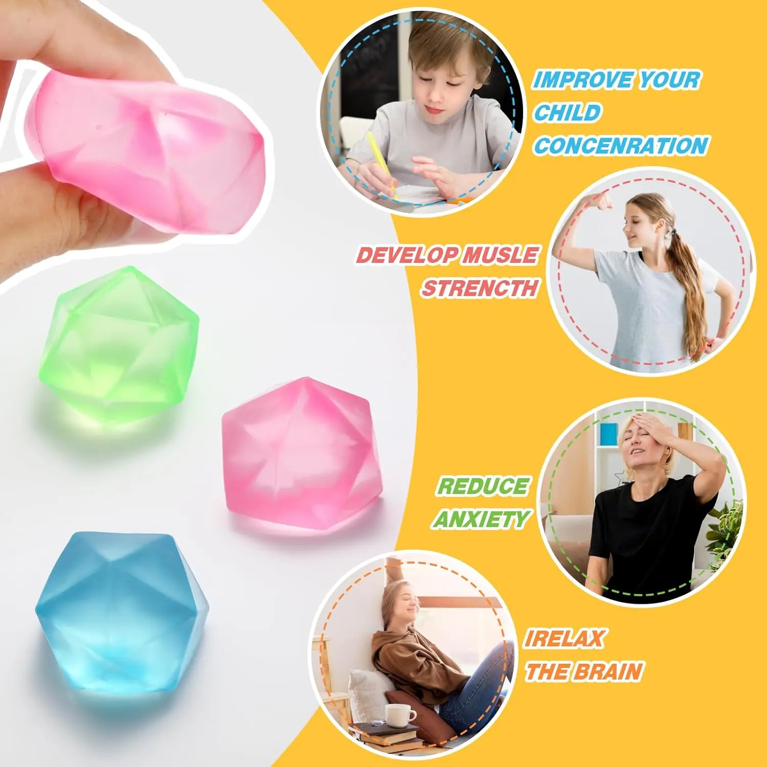 5 Sizes Squeeze Toys Stress Relief Ice Cubes - Squishy Sensory Toys for Anxiety Fidgeting - Kids & Adults Party Favors
