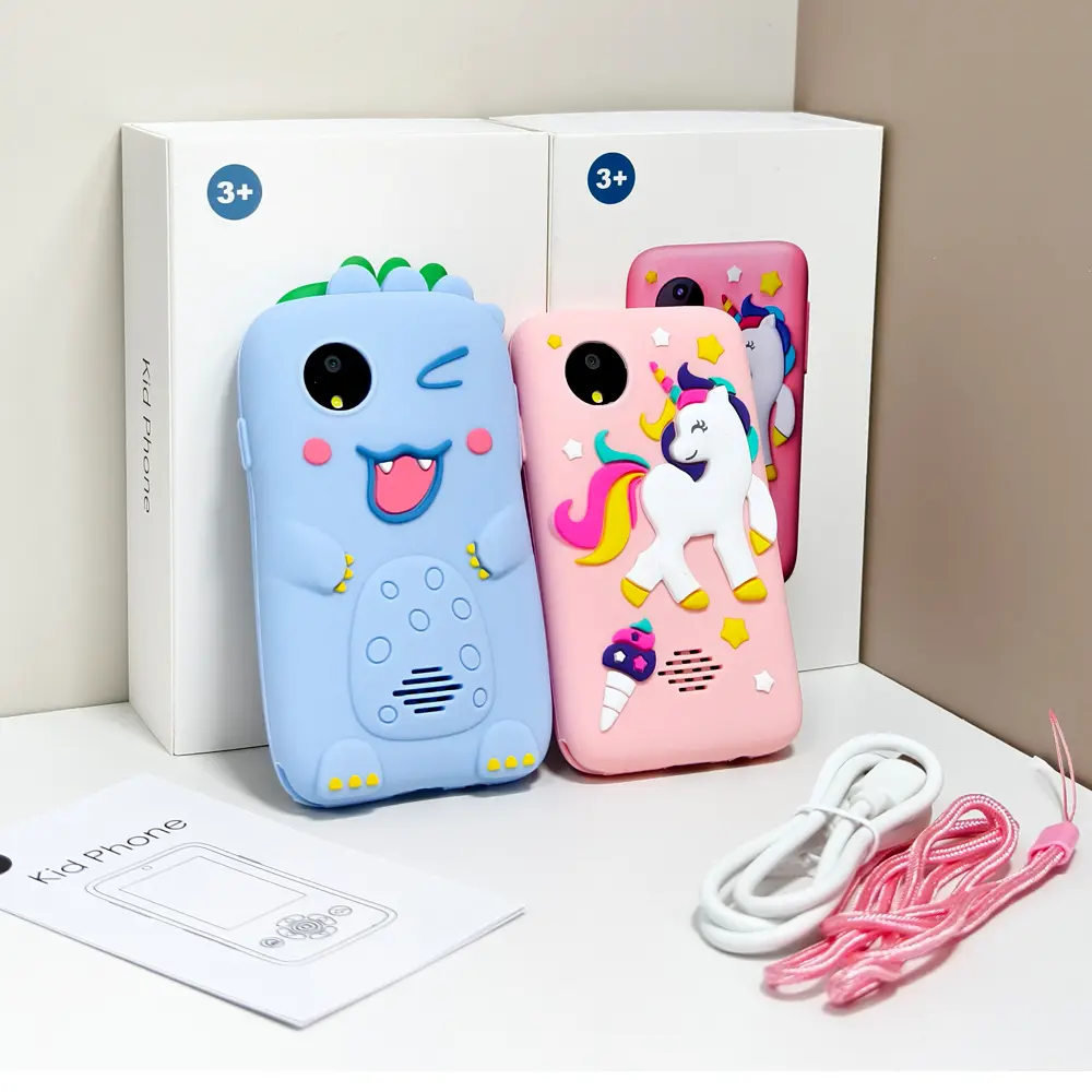 2025 Kids Mini Phone Dinosaur Protective Case Mini Toy Phone Puzzle Games Kids Smart Phone MP3 Music Video Play Educational Toys
