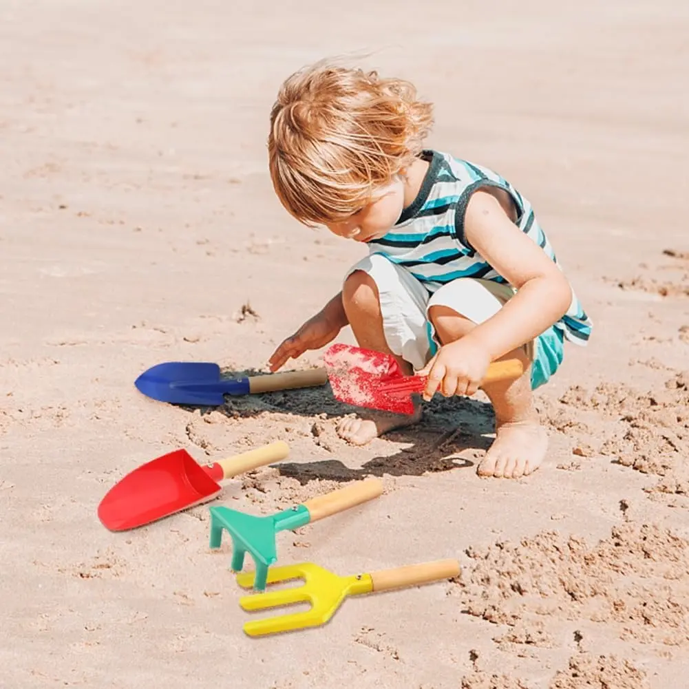5PCS Kids Beach Toys Set – Metal with Wooden Handle Sand Tools for Children Beach Gardening Outdoor Play Set for Kids