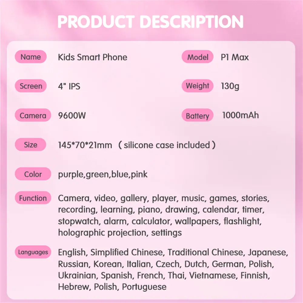 32GB Large Screen 4.0'' Kids Smart Phone Toys Baby Mobile MP3 Player Dual Cameras for Girls Boys Mini Toy Phone Birthday Gifts