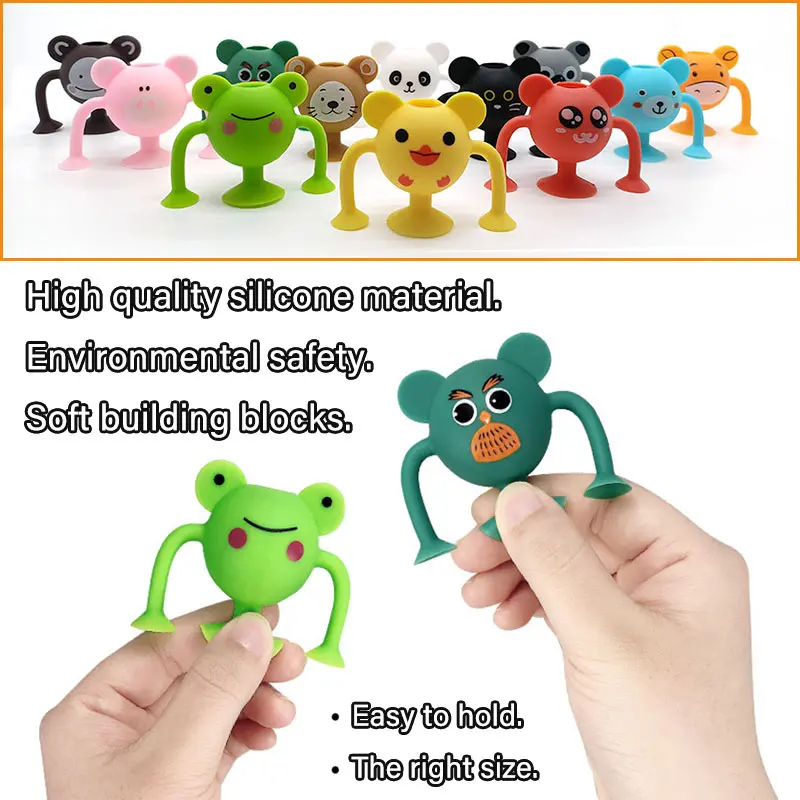 Montessori Silicone Suction Cups Toys Soft Plastic Building Blocks DIY Educational Toys Suction Cup Construction Set For Boys