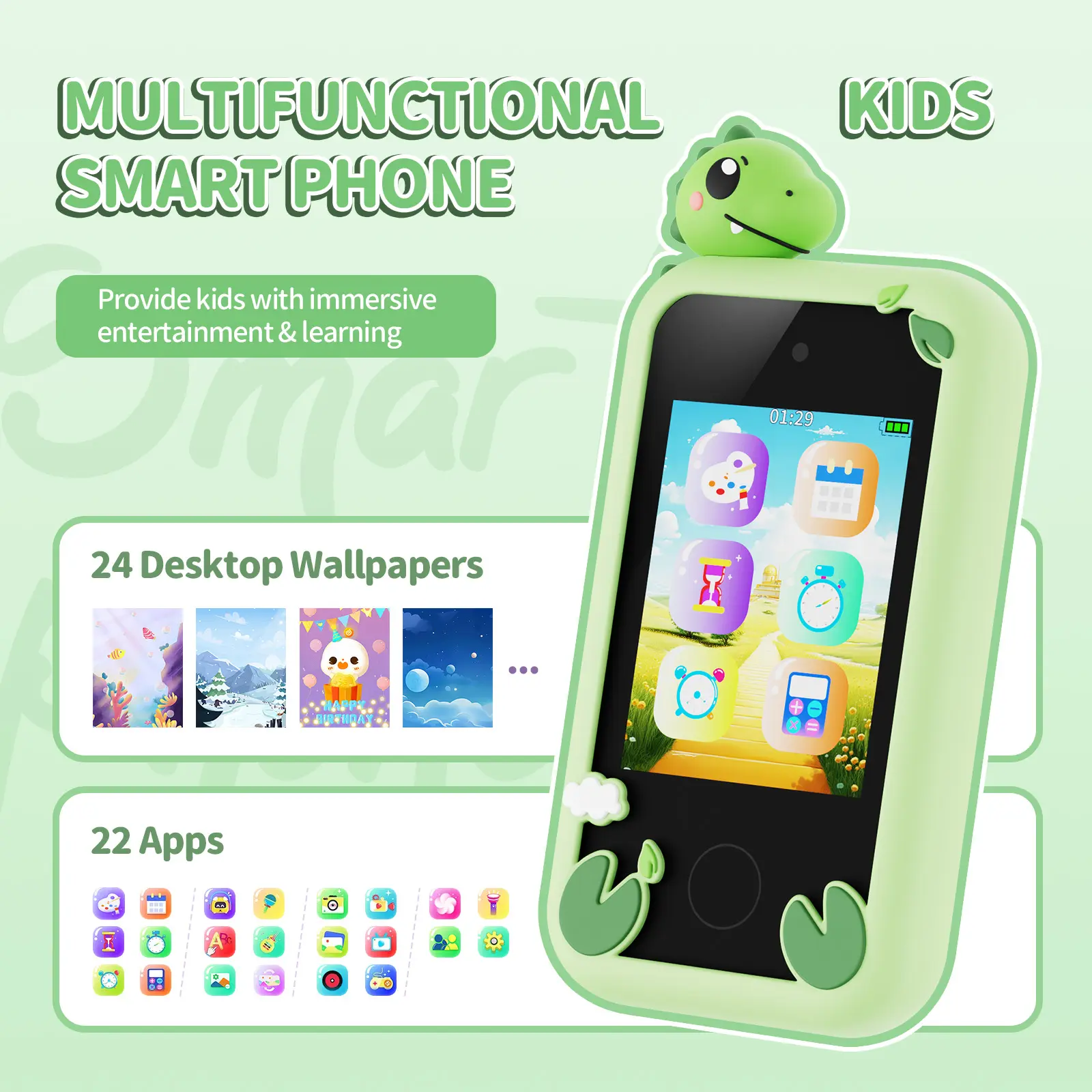 INOCTI Kids Smart Phone Toy Toddler Mobile Educational Learning Dual Camera Music Player Toys For Christmas Birthday Gifts