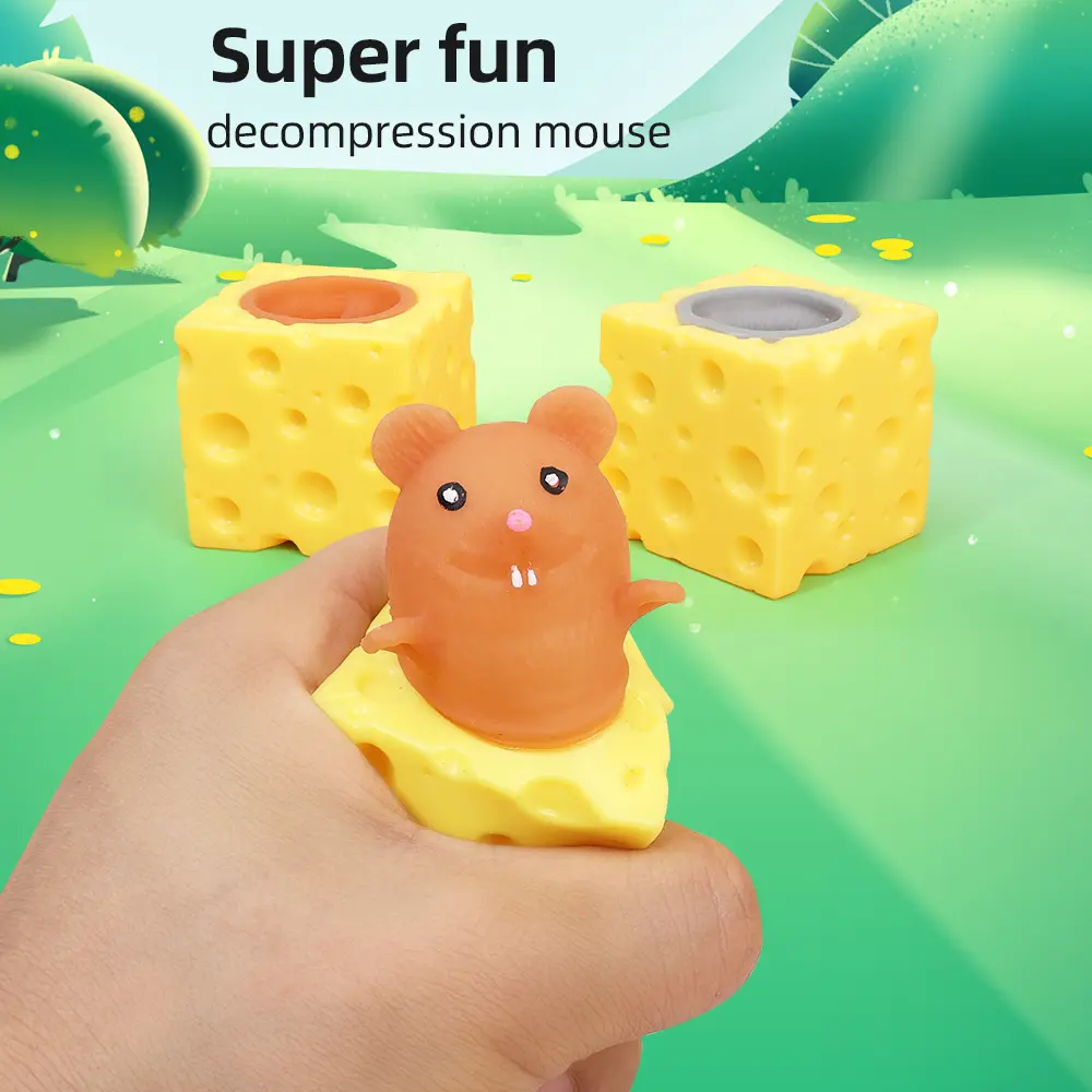 Pop up Funny Mouse and Cheese Squeeze Toy Anti-stress Hide and Seek Figures Stress Relief Toys for Kids Adult Rat in Cheese