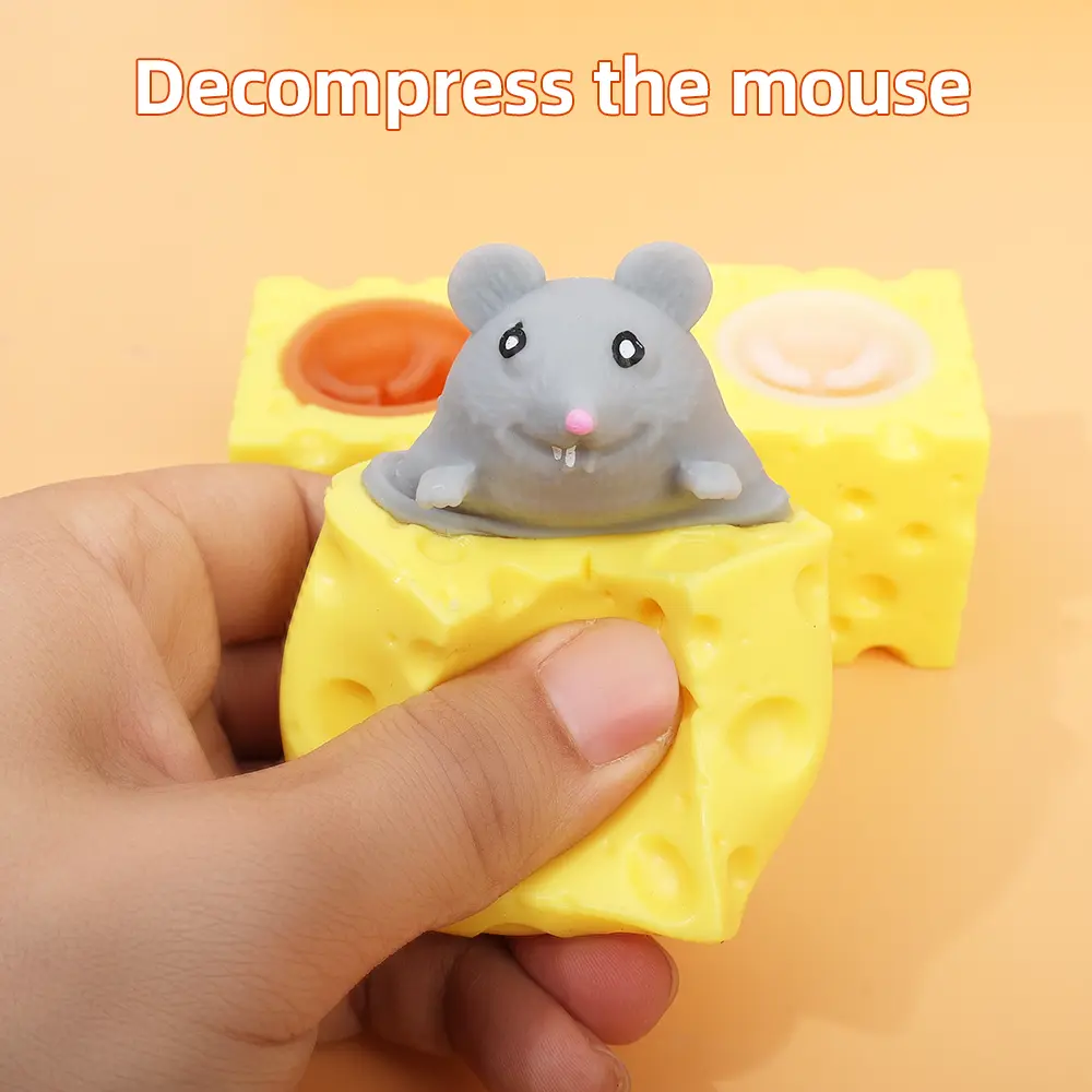 Pop up Funny Mouse and Cheese Squeeze Toy Anti-stress Hide and Seek Figures Stress Relief Toys for Kids Adult Rat in Cheese