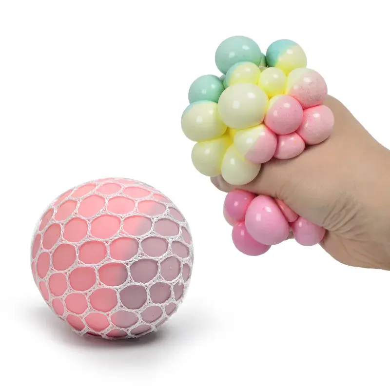 6CM Hand Squeezed Tri Color Flour Grape Tennis Ball Decompression Toy TPR Sticky Slow Rebound Adult Pressure Ball Children Gift