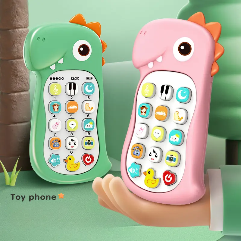 Kawaii Cartoon Dinosaur Mobile Baby Phone Toy Bite Glue Children Music Early Education Simulation  Bilingual Telephone Girls Toy