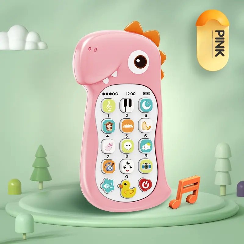 Kawaii Cartoon Dinosaur Mobile Baby Phone Toy Bite Glue Children Music Early Education Simulation  Bilingual Telephone Girls Toy