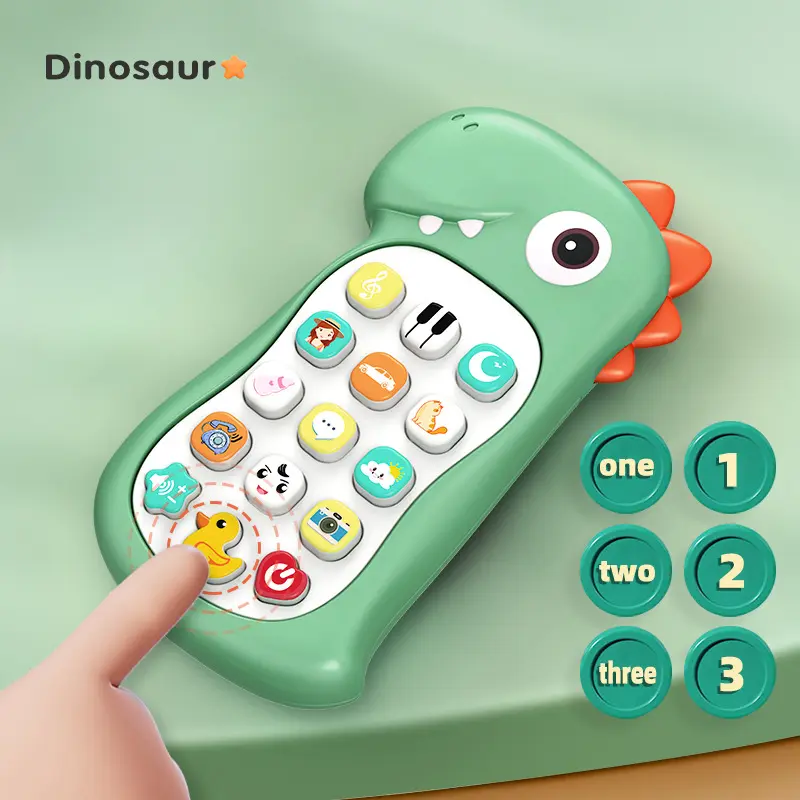 Kawaii Cartoon Dinosaur Mobile Baby Phone Toy Bite Glue Children Music Early Education Simulation  Bilingual Telephone Girls Toy