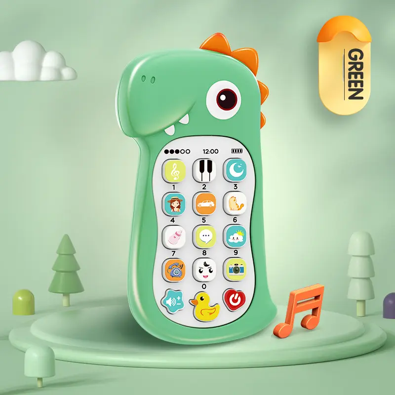 Kawaii Cartoon Dinosaur Mobile Baby Phone Toy Bite Glue Children Music Early Education Simulation  Bilingual Telephone Girls Toy