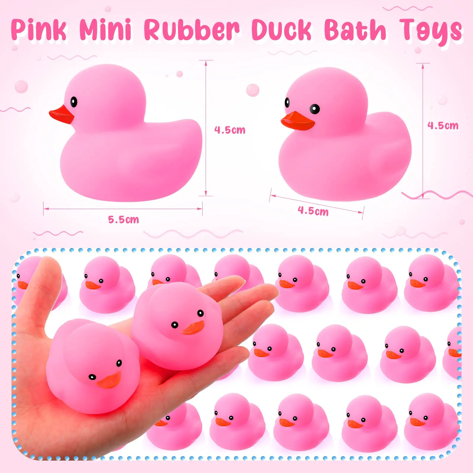1-100pc Pink Mini Rubber Ducks Set in Bulk Float Squeak Tiny Ducks Rubber Duck Toy for Kids Party Birthday Supplies