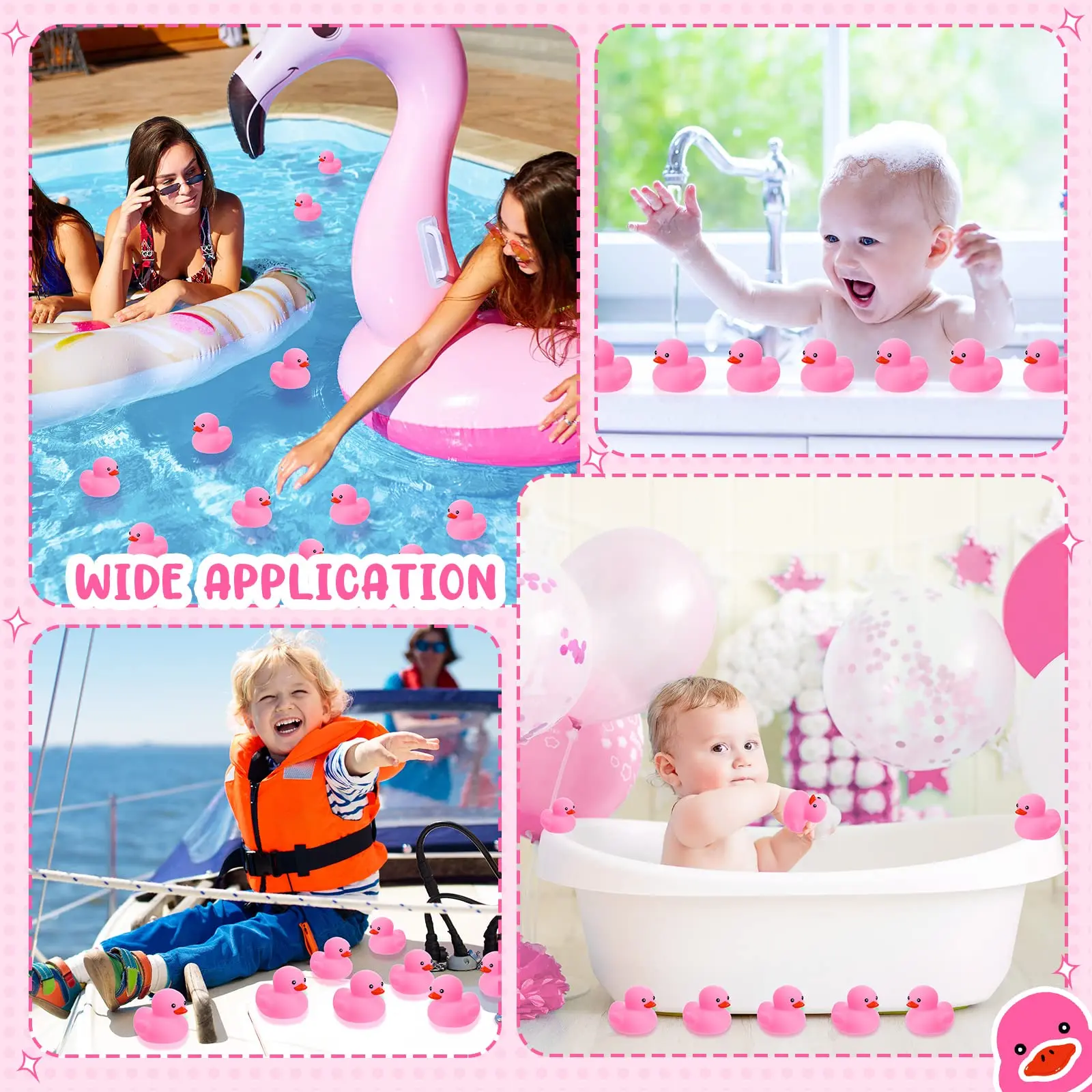 1-100pc Pink Mini Rubber Ducks Set in Bulk Float Squeak Tiny Ducks Rubber Duck Toy for Kids Party Birthday Supplies