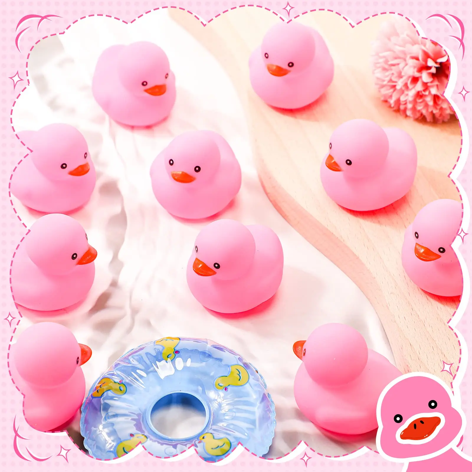 1-100pc Pink Mini Rubber Ducks Set in Bulk Float Squeak Tiny Ducks Rubber Duck Toy for Kids Party Birthday Supplies
