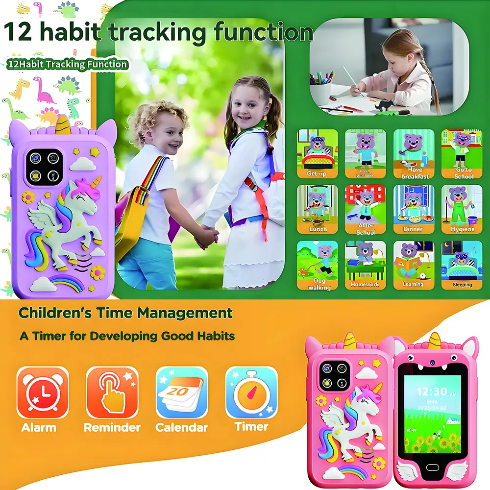 Kids Smart Phone Toy Cartoon Unicorn Music Video Player Mini Smart Phone Educational Toys for Girls Boys Birthday Christmas Gift