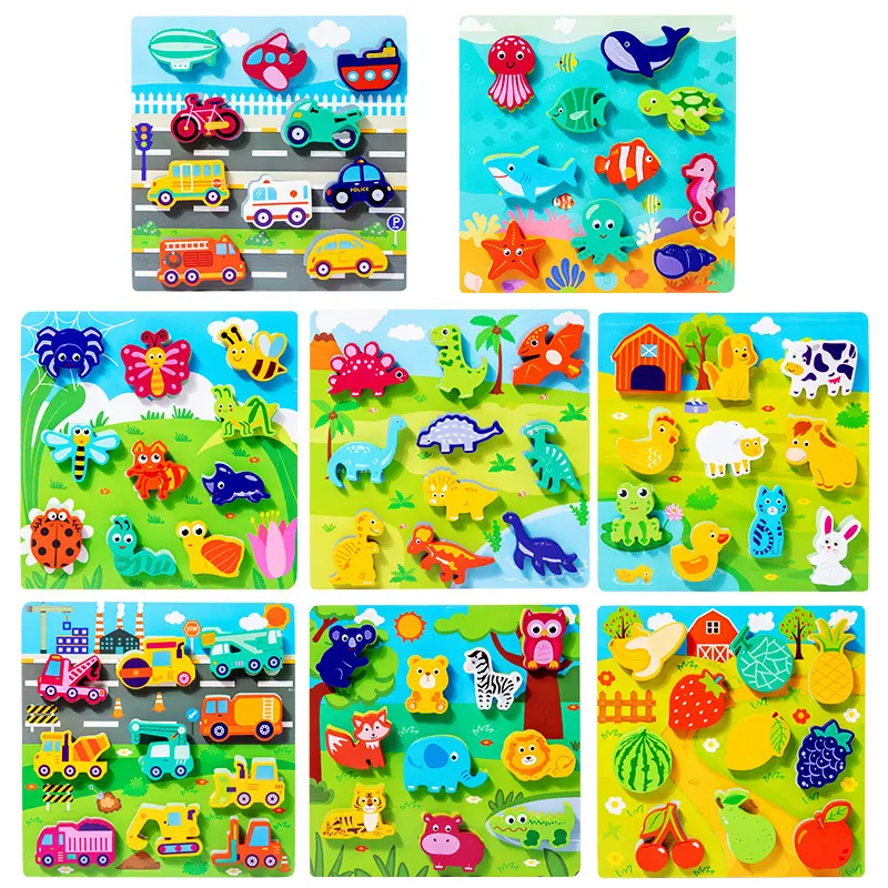 Children's 3D Puzzle Animal Transportation Sea Animal Fruits Early Education Fun DIY Paste Puzzle Toys for Kids Gifts
