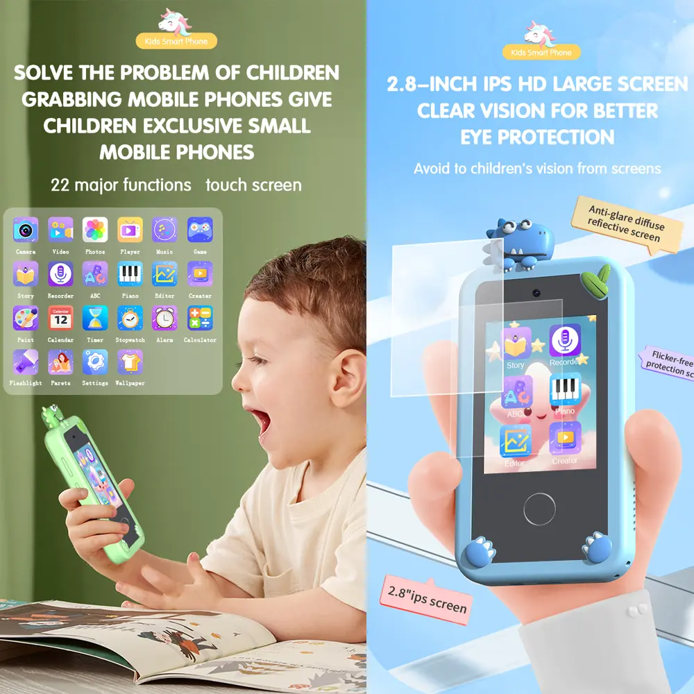 Kids Smart Phone Toys 20 Stories 10 Games Unicorn Baby Mobile Educational Learning Toys for Girls Boys Birthday Christmas Gifts