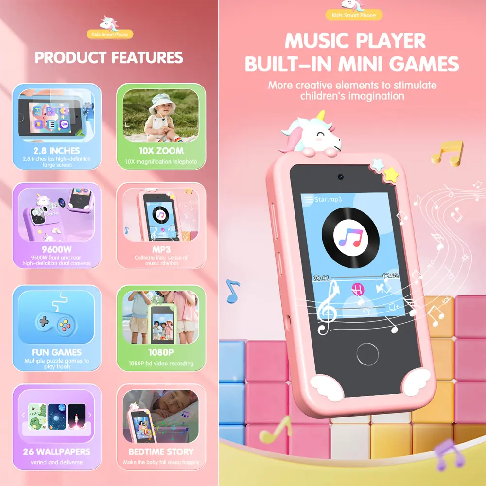 Kids Smart Phone Toys 20 Stories 10 Games Unicorn Baby Mobile Educational Learning Toys for Girls Boys Birthday Christmas Gifts
