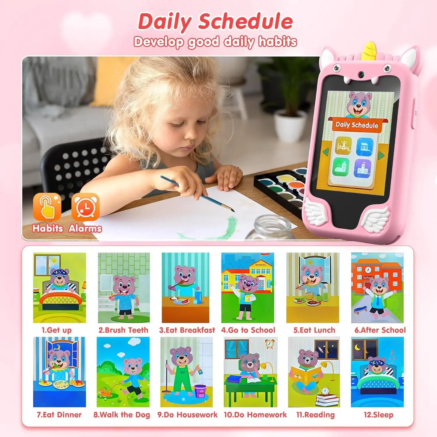 Kids Smart Phone Camera Toys Touchscreen Unicorn Baby Mobile MP3 Player Digital Camera Educational Toys for Girls Boys Age 3-8