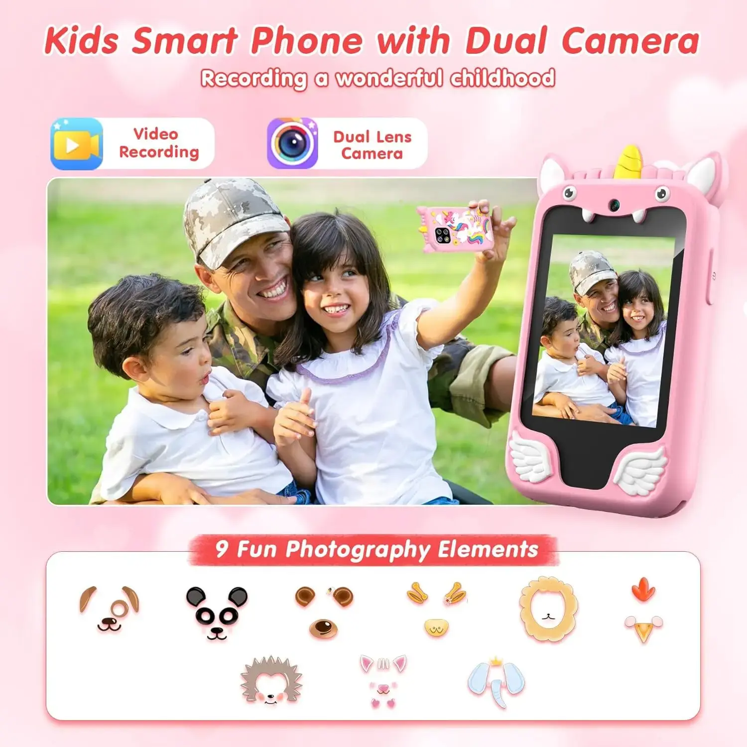 Kids Smart Phone Camera Toys Touchscreen Unicorn Baby Mobile MP3 Player Digital Camera Educational Toys for Girls Boys Age 3-8
