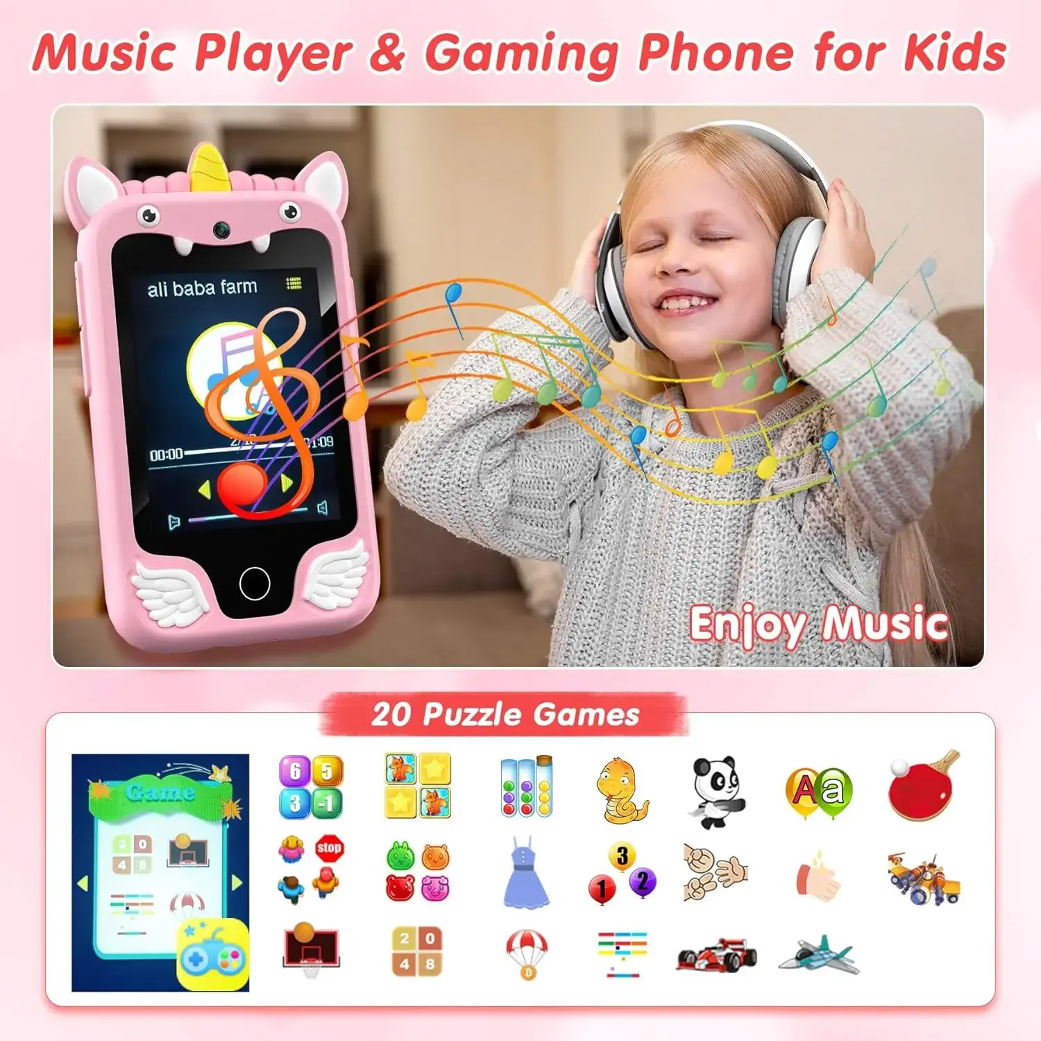 Kids Smart Phone Camera Toys Touchscreen Unicorn Baby Mobile MP3 Player Digital Camera Educational Toys for Girls Boys Age 3-8