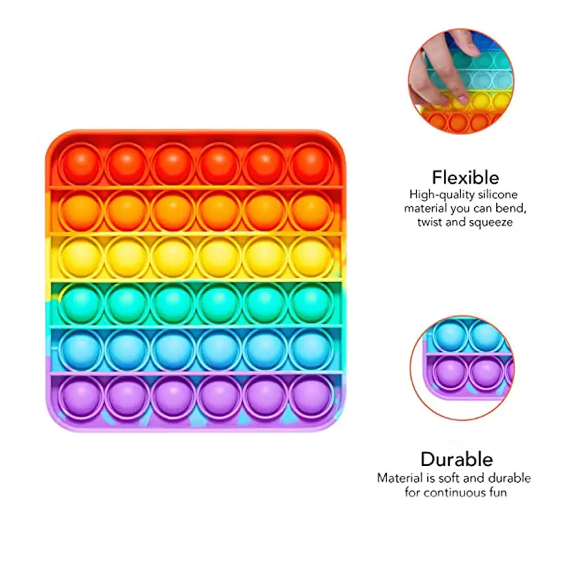 Push Bubble Fidget Toy Rainbow Square Stress Relief Sensory Toy for Autism, Stress, Anxiety Kids and Adults Squeeze Toys