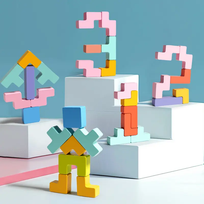 Early Childhood Puzzle, 3D Three-Dimensional Wooden Block Building Blocks, Baby Logic Training Puzzle Toys, Parent-Child
