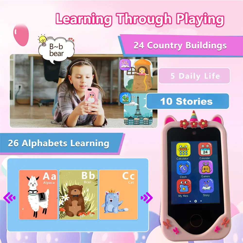 Children Phone Educational Toys 18 Games Musical Toy Baby Mobile Selfie Camera With 32G TF Card Toys for Kids Birthday Gifts