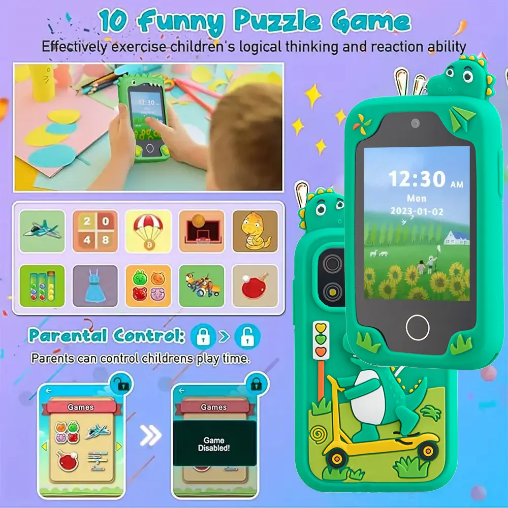 AMORUS Children Muscial Phone Dual Camera Mp3 Player Game Fuction Cartoon Baby Mobile for Girls Boys Birthday Christmas Gifts