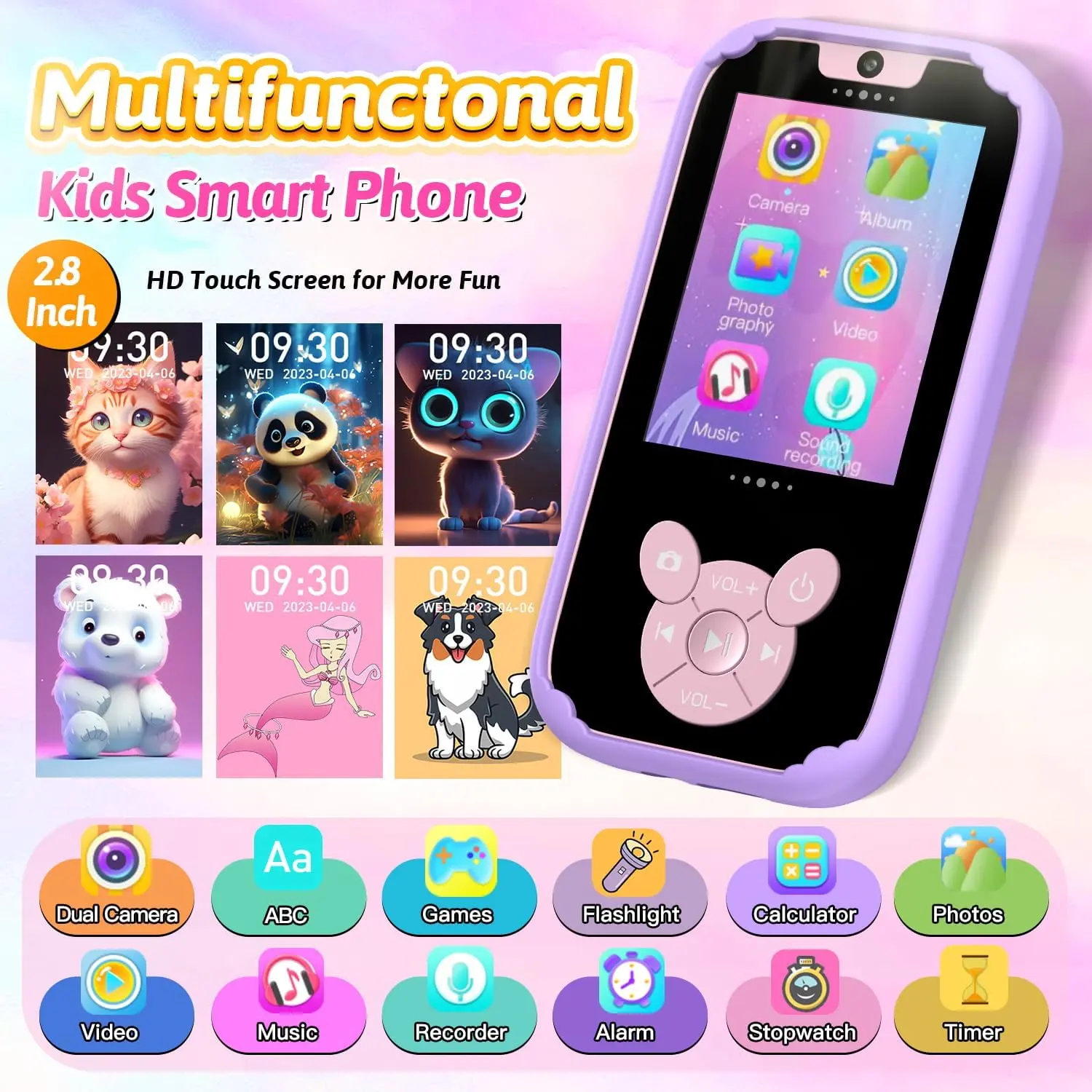 2025 Smart Kids Phone Camera Toy 2.8 Inch Touchscreen Toddler Learning Puzzle Game Music Palyer for Children Best Birthday Gifts