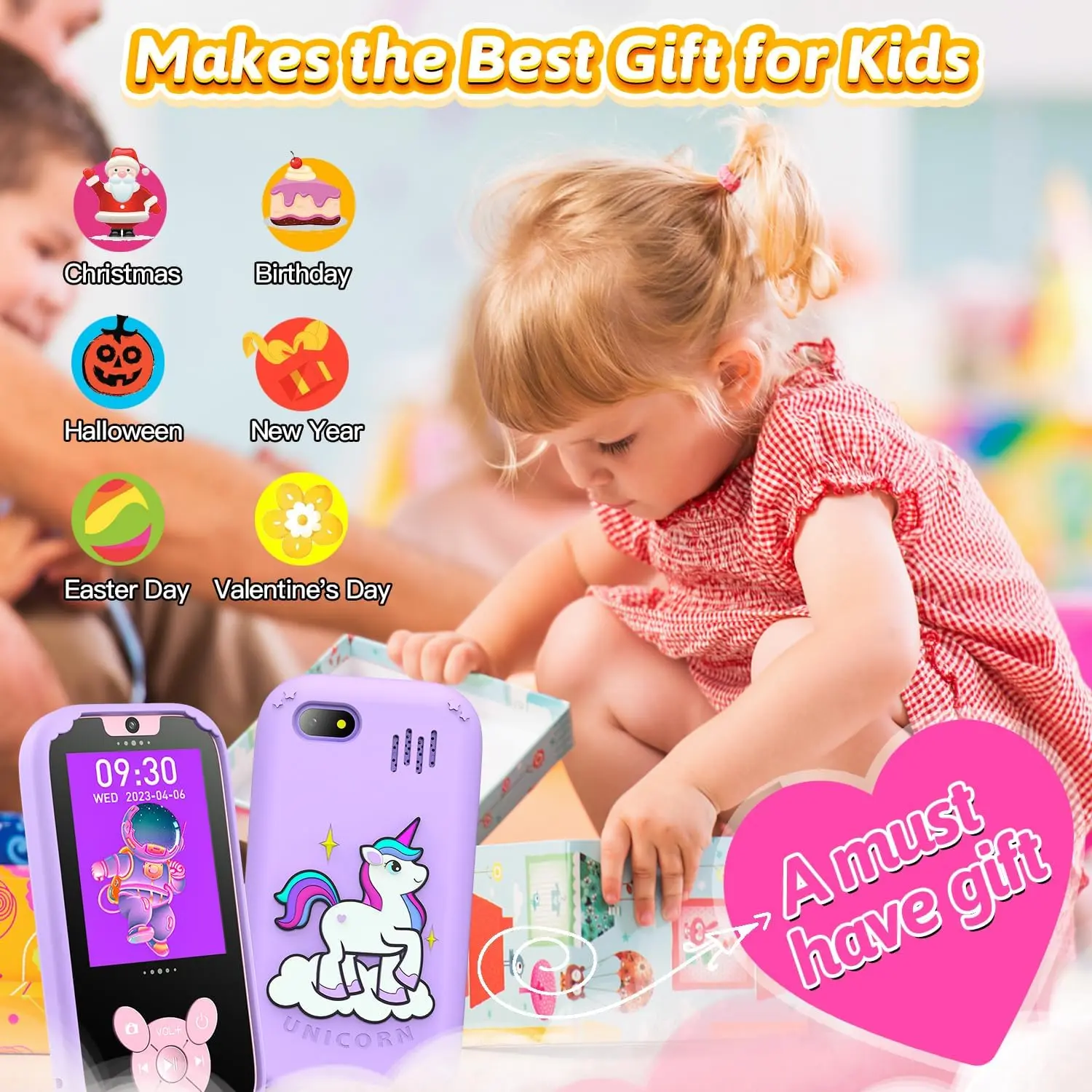 2025 Smart Kids Phone Camera Toy 2.8 Inch Touchscreen Toddler Learning Puzzle Game Music Palyer for Children Best Birthday Gifts