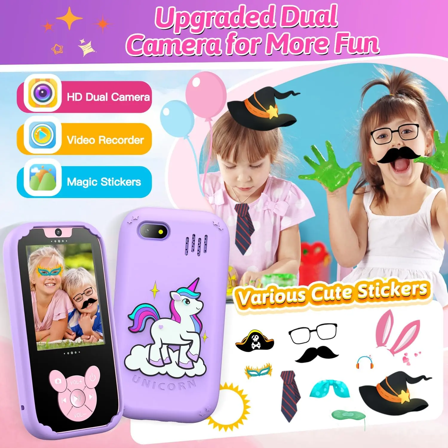 2025 Smart Kids Phone Camera Toy 2.8 Inch Touchscreen Toddler Learning Puzzle Game Music Palyer for Children Best Birthday Gifts
