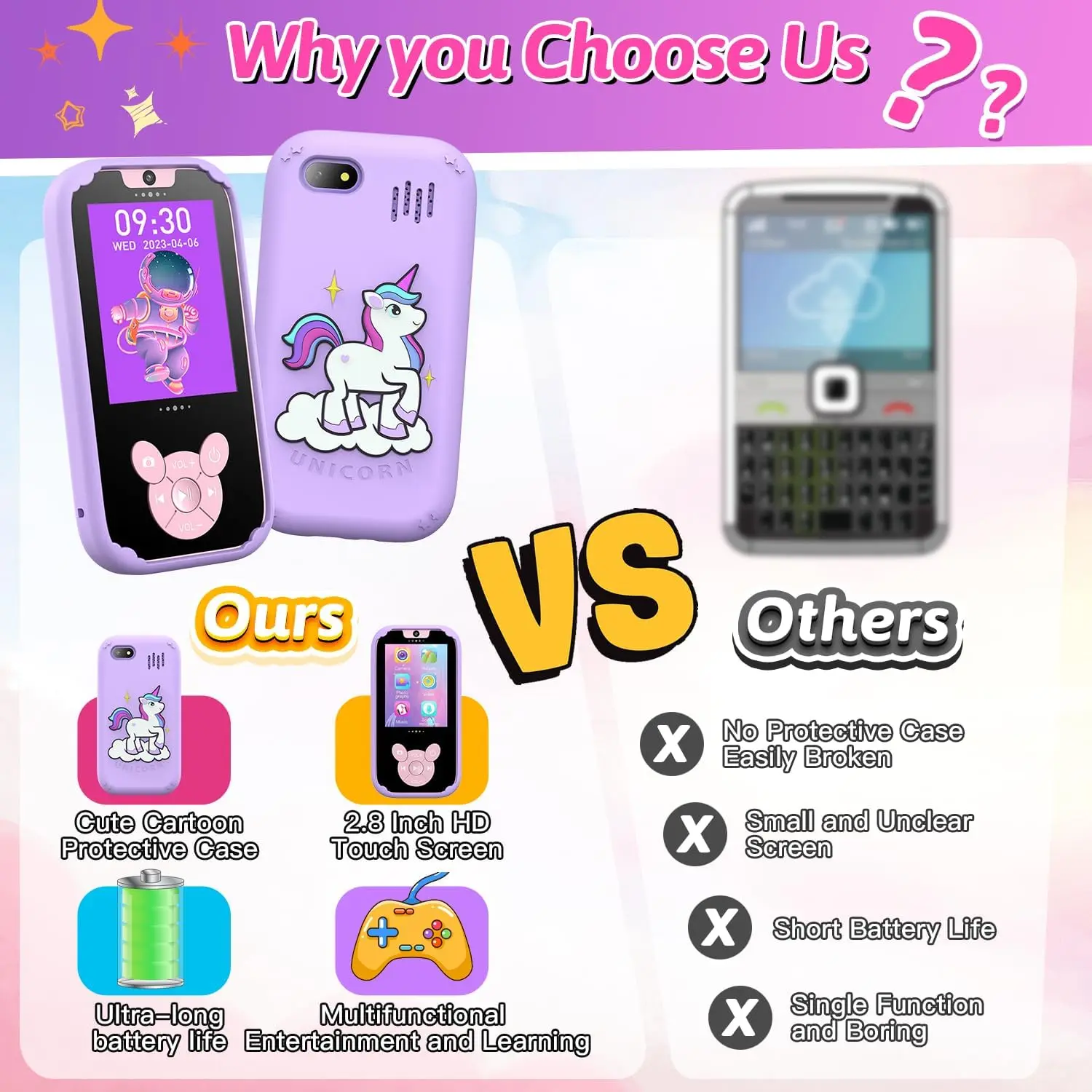 2025 Smart Kids Phone Camera Toy 2.8 Inch Touchscreen Toddler Learning Puzzle Game Music Palyer for Children Best Birthday Gifts