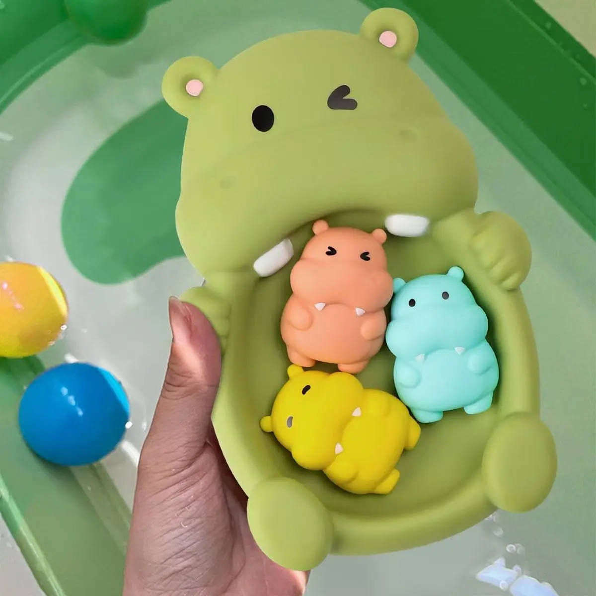 Bathtub Soft Rubber Toy Set, No Holes, Safe,Hippo&Seal Playing in the Water Floating Animal Toy,  Youngsters's Bathing Toy