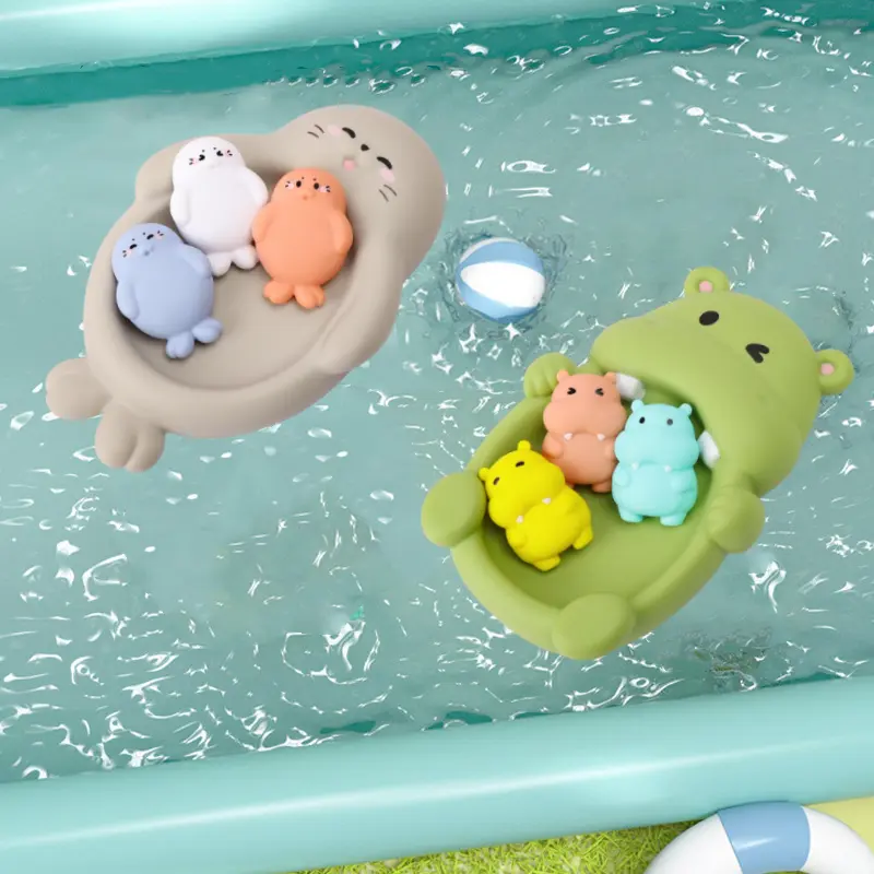 Bathtub Soft Rubber Toy Set, No Holes, Safe,Hippo&Seal Playing in the Water Floating Animal Toy,  Youngsters's Bathing Toy
