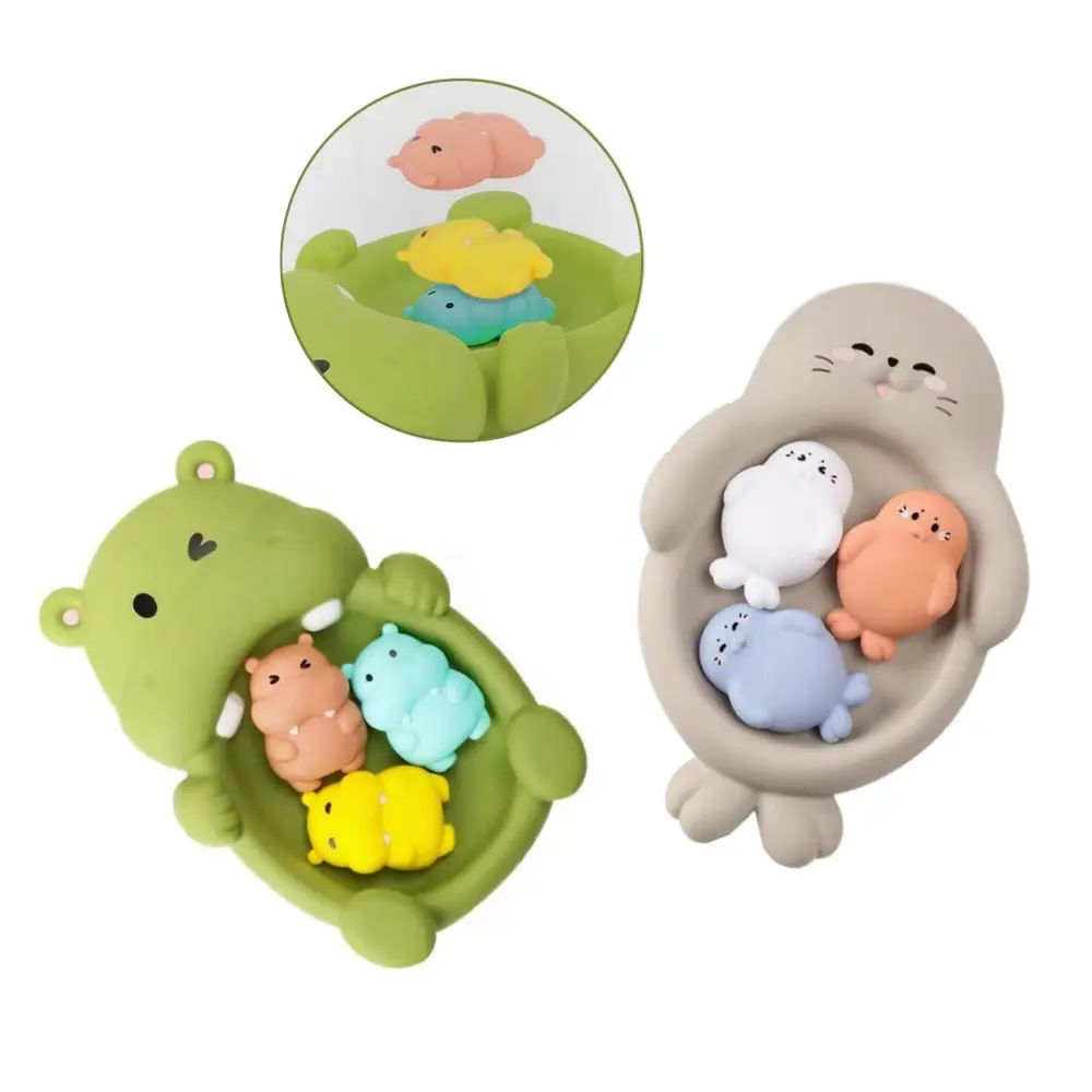Bathtub Soft Rubber Toy Set, No Holes, Safe,Hippo&Seal Playing in the Water Floating Animal Toy,  Youngsters's Bathing Toy