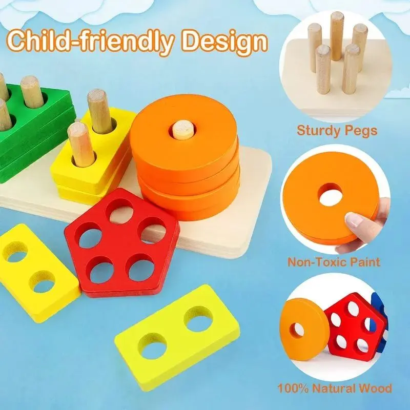 Montessori Geometric Shape Set Column Matching Building Blocks Assembling Children's Enlightenment Early Education Toys