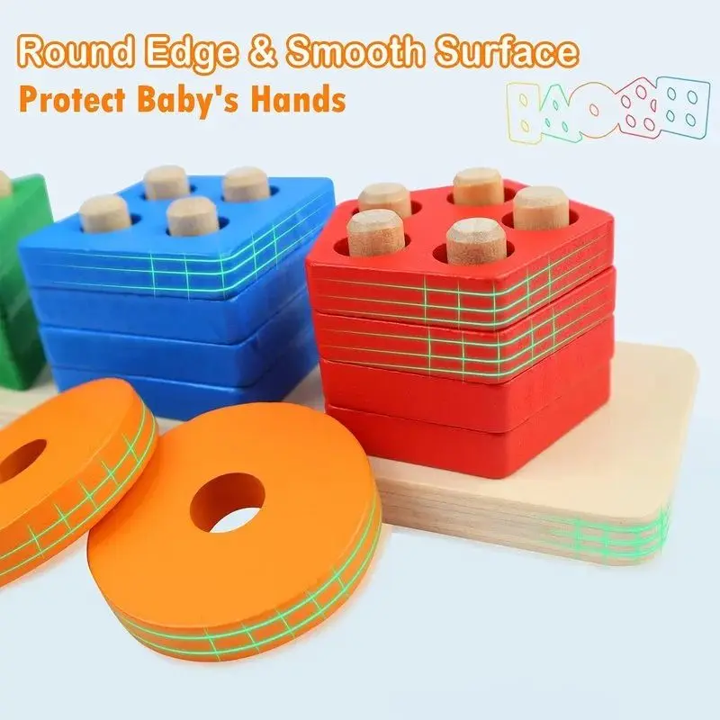 Montessori Geometric Shape Set Column Matching Building Blocks Assembling Children's Enlightenment Early Education Toys