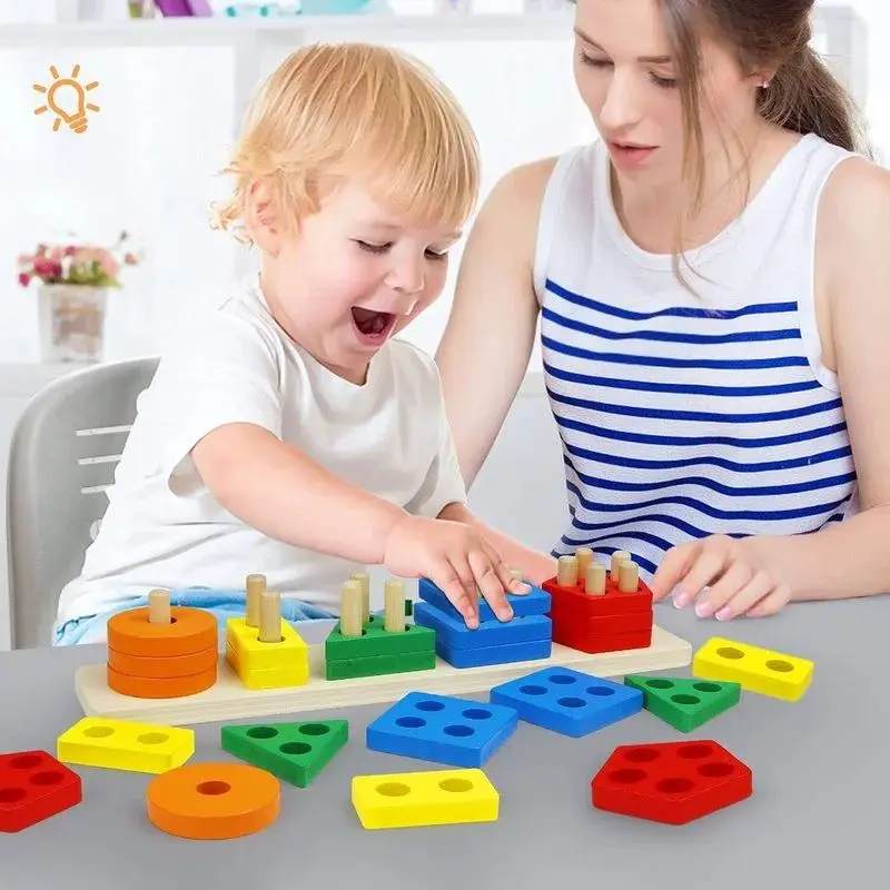 Montessori Geometric Shape Set Column Matching Building Blocks Assembling Children's Enlightenment Early Education Toys