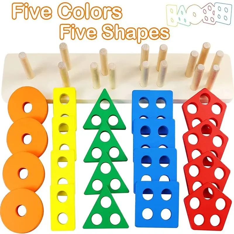 Montessori Geometric Shape Set Column Matching Building Blocks Assembling Children's Enlightenment Early Education Toys