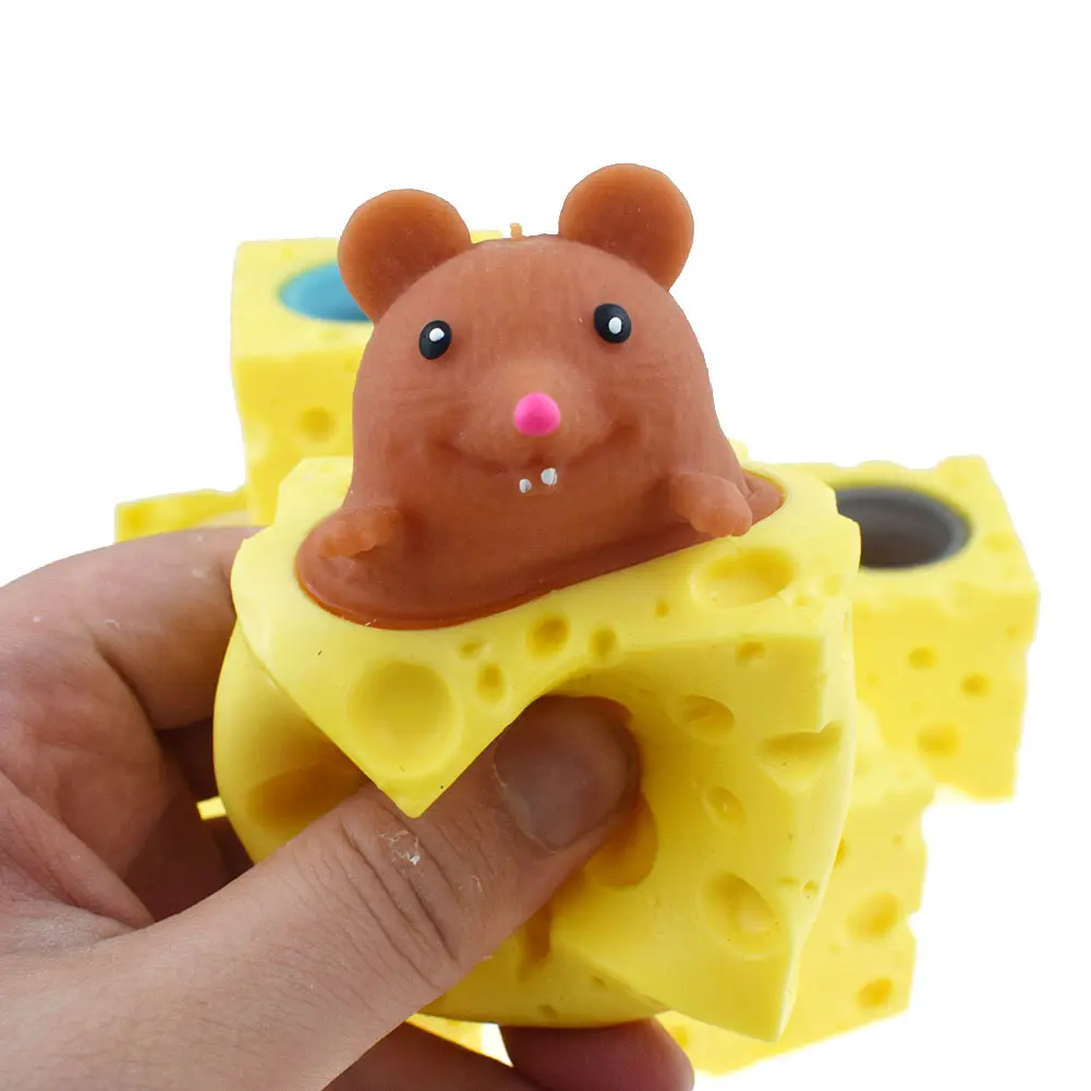 Anti-stress Toy Pop up Funny Mouse and Cheese Block Squeeze Hide and Seek Figures Stress Relief Fidget Toys for Kids Adult