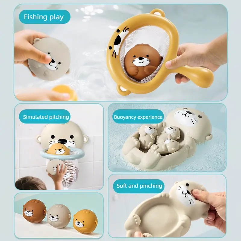 Baby Bath Toys Floating Animal Otter Hippo Seal Kid Bathroom Shower Basketball Hoop Game Children Swimming Pool Water Play Gift