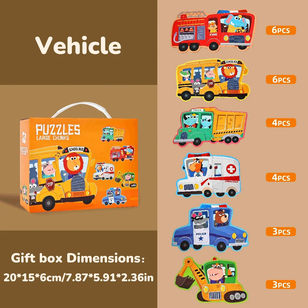 Six-In-One Large Puzzle Gift Box, Kidsren's Early Education Educational Toys for Beginners, Advanced Difficulty Puzzles, Fairy Tales, Animals, Ocean, Transportation, Dinosaur Multi-Theme Fun Interactive Activity Games, Suitable for Boys and Girls over Three Years Old