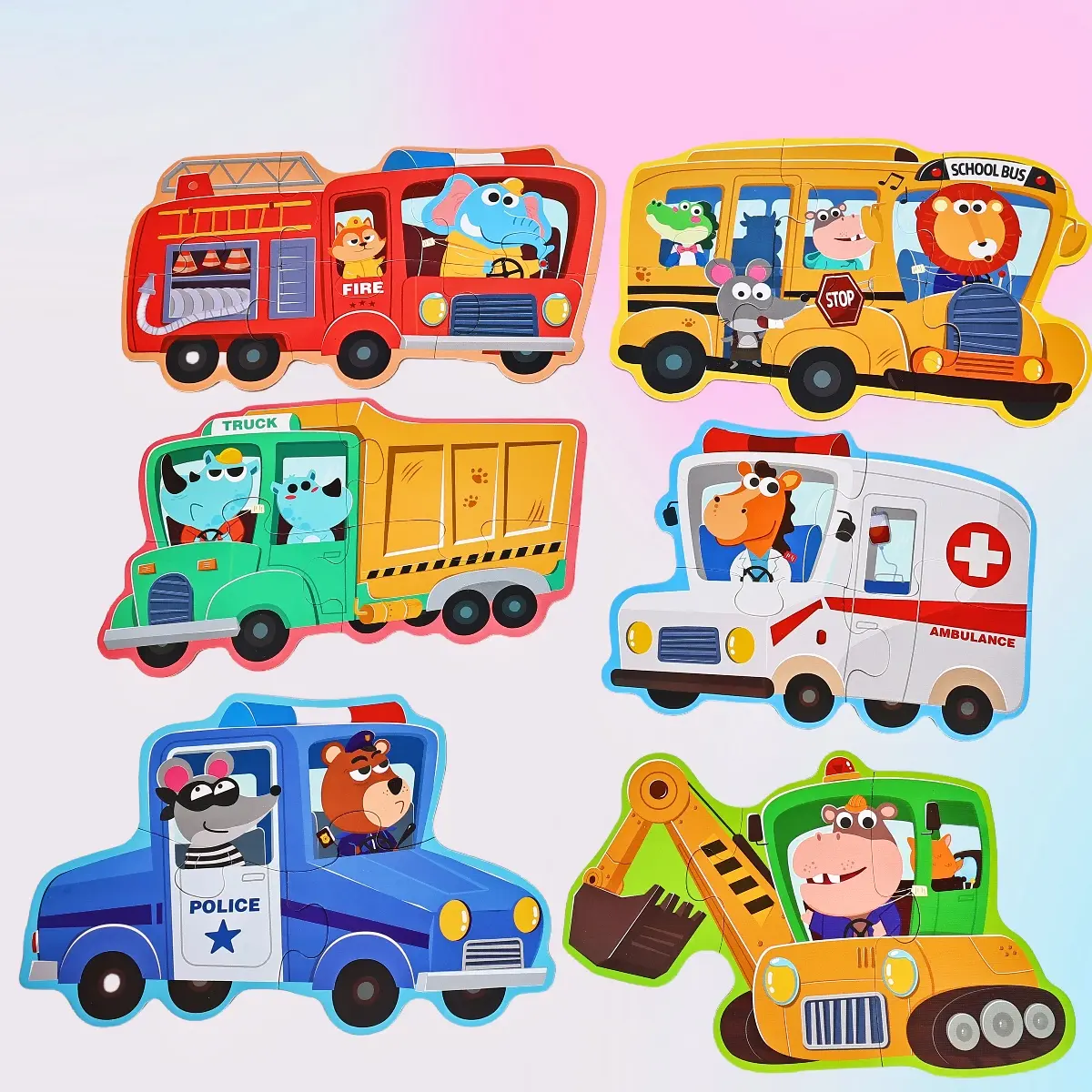 Six-In-One Large Puzzle Gift Box, Kidsren's Early Education Educational Toys for Beginners, Advanced Difficulty Puzzles, Fairy Tales, Animals, Ocean, Transportation, Dinosaur Multi-Theme Fun Interactive Activity Games, Suitable for Boys and Girls over Three Years Old