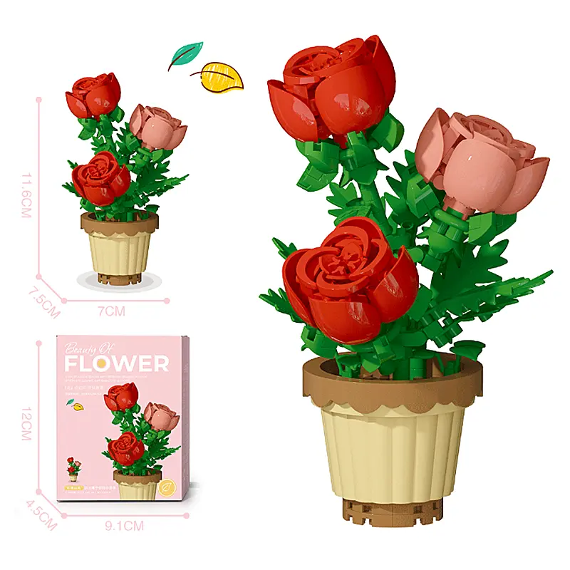 Creative Building Block Bouquet, Eternal Flower Plant Potted Gift, Rose Sunflower Potted Plant, Assembled Building Block Toy