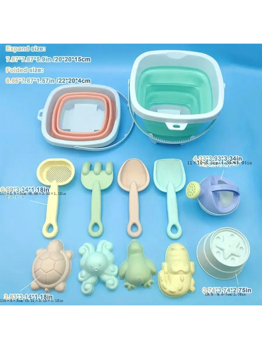 11PCS beach toy set Children's outdoor beach toy set New folding bucket dredging shovel children's beach sand play tool set
